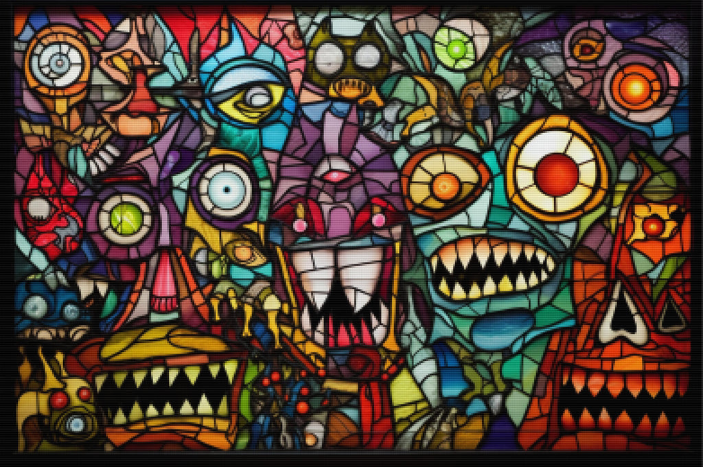 Copy Monster Pattern Glass Monster Mosaic Stained Glass Diamond Painting Kit Paint With Diamonds