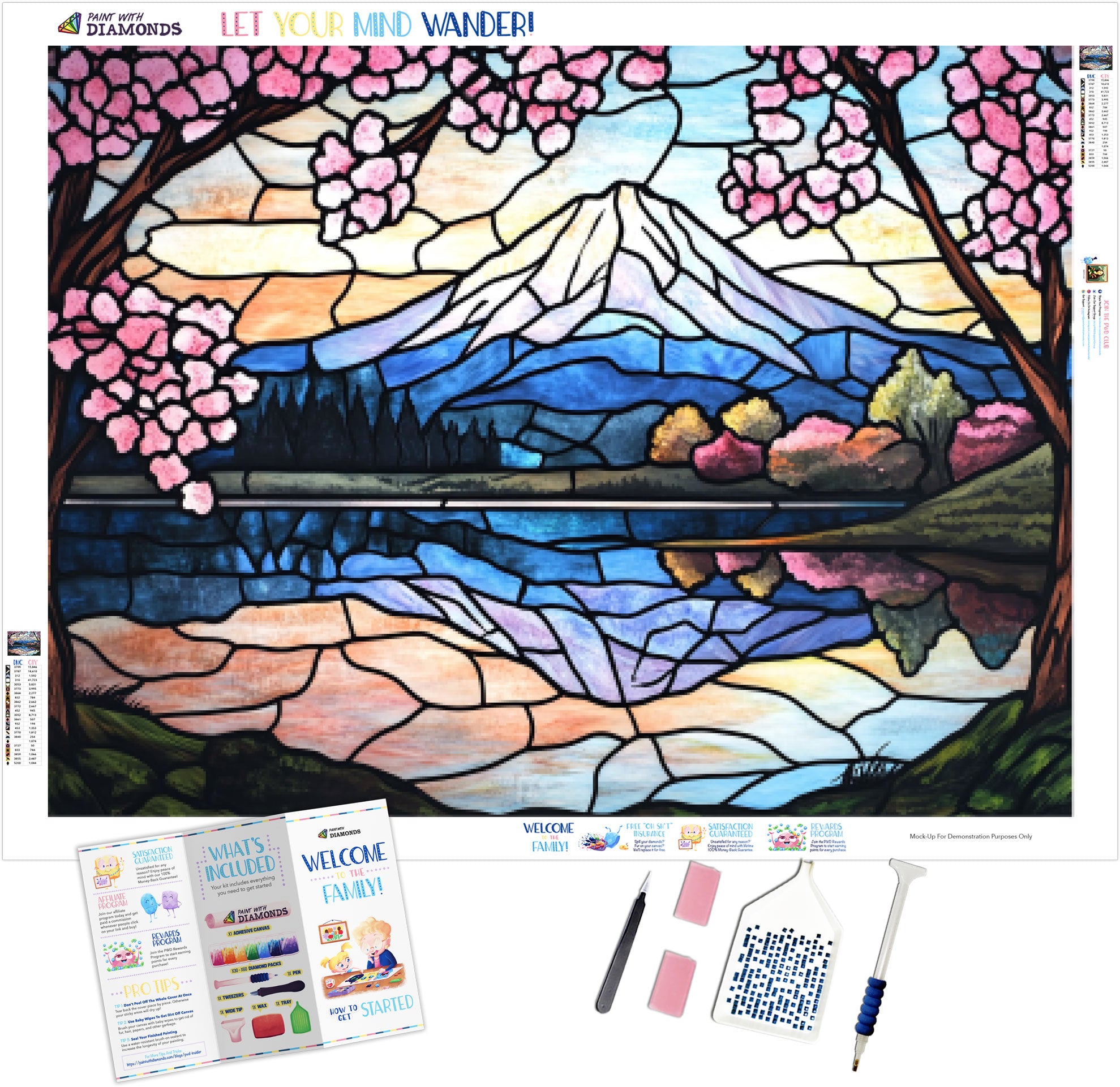 ステンドグラス　ダイヤモンド富士&パール富士 Mount Fuji Serenity Stained Glass Official Diamond Painting Kit