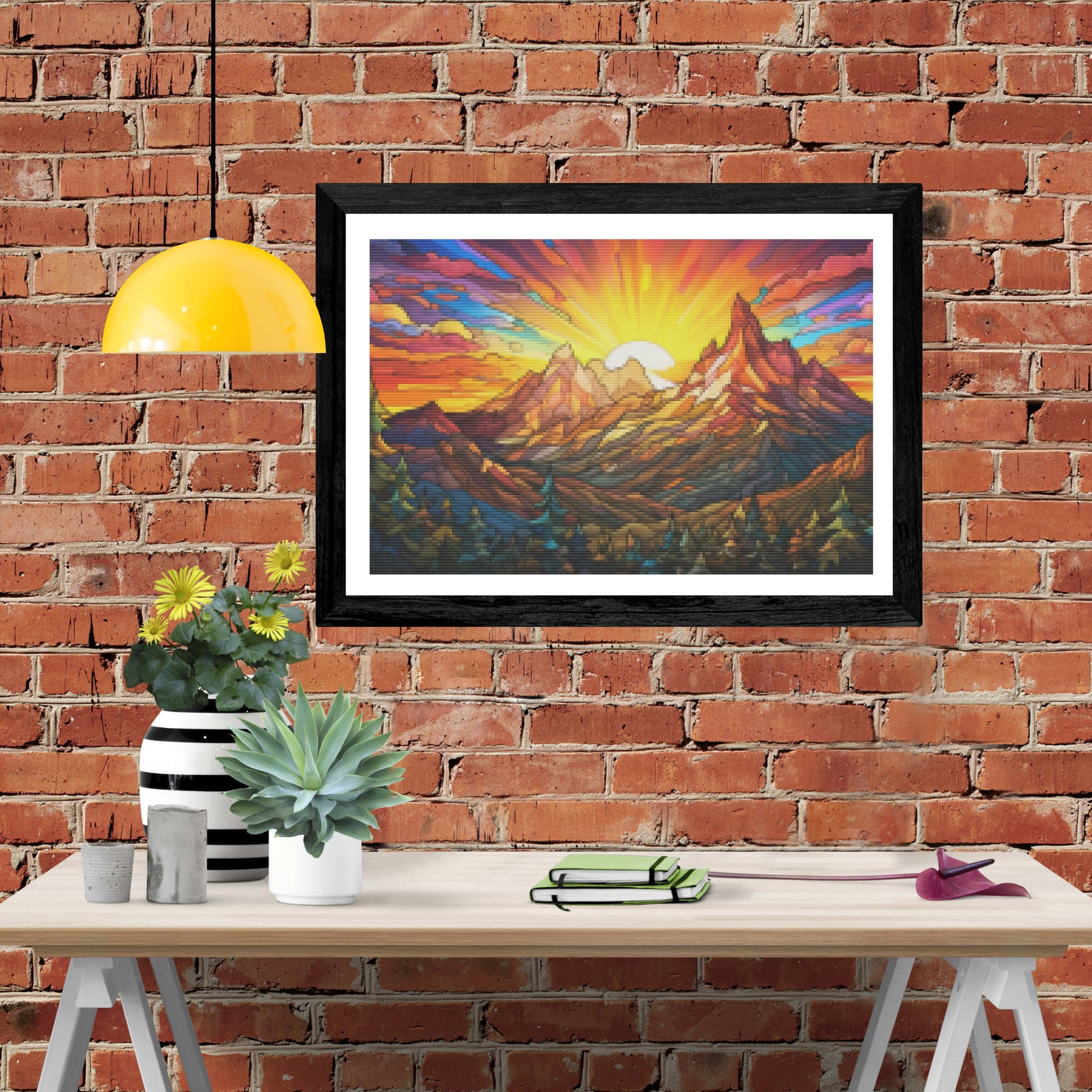 Mountain Sunrise Stained Glass Diamond Painting Kit Paint With