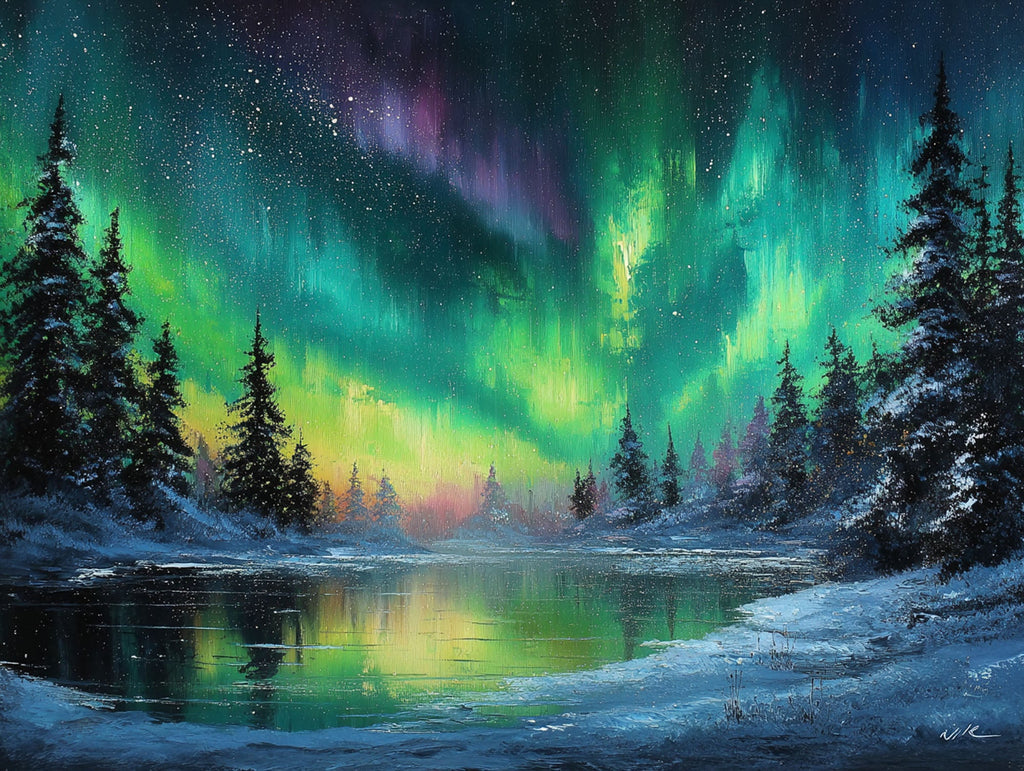 Northern Lights Over Frozen Lake - Main Image