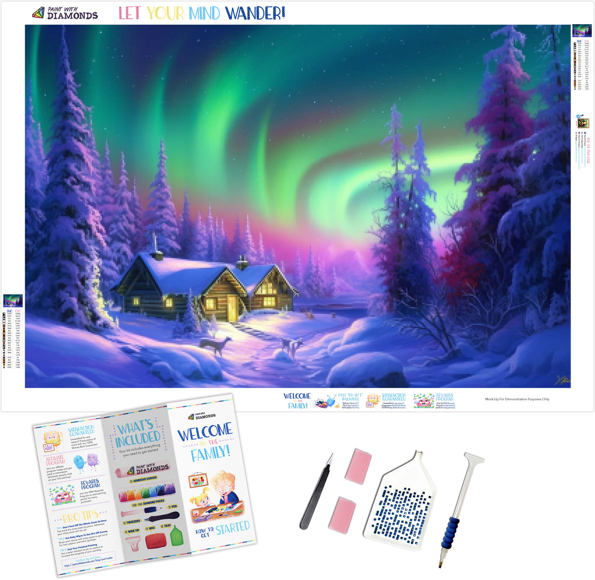 Quaint Cabin Northern Lights Diamond Painting Kit Paint With Diamonds