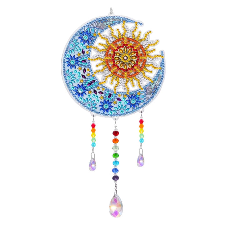 MWOOT 3 Pieces Diamond Painting Wind Chime Crystal Sun Catcher Hanging Decoration Diamond Art Painting Wind Chimes Sun Catcher for Window Home Garden Decoration (Moon Heart Mandala
