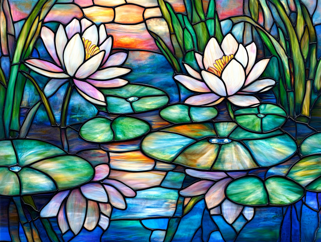 Serene Water Lillies Stained Glass Official Diamond Painting Kit