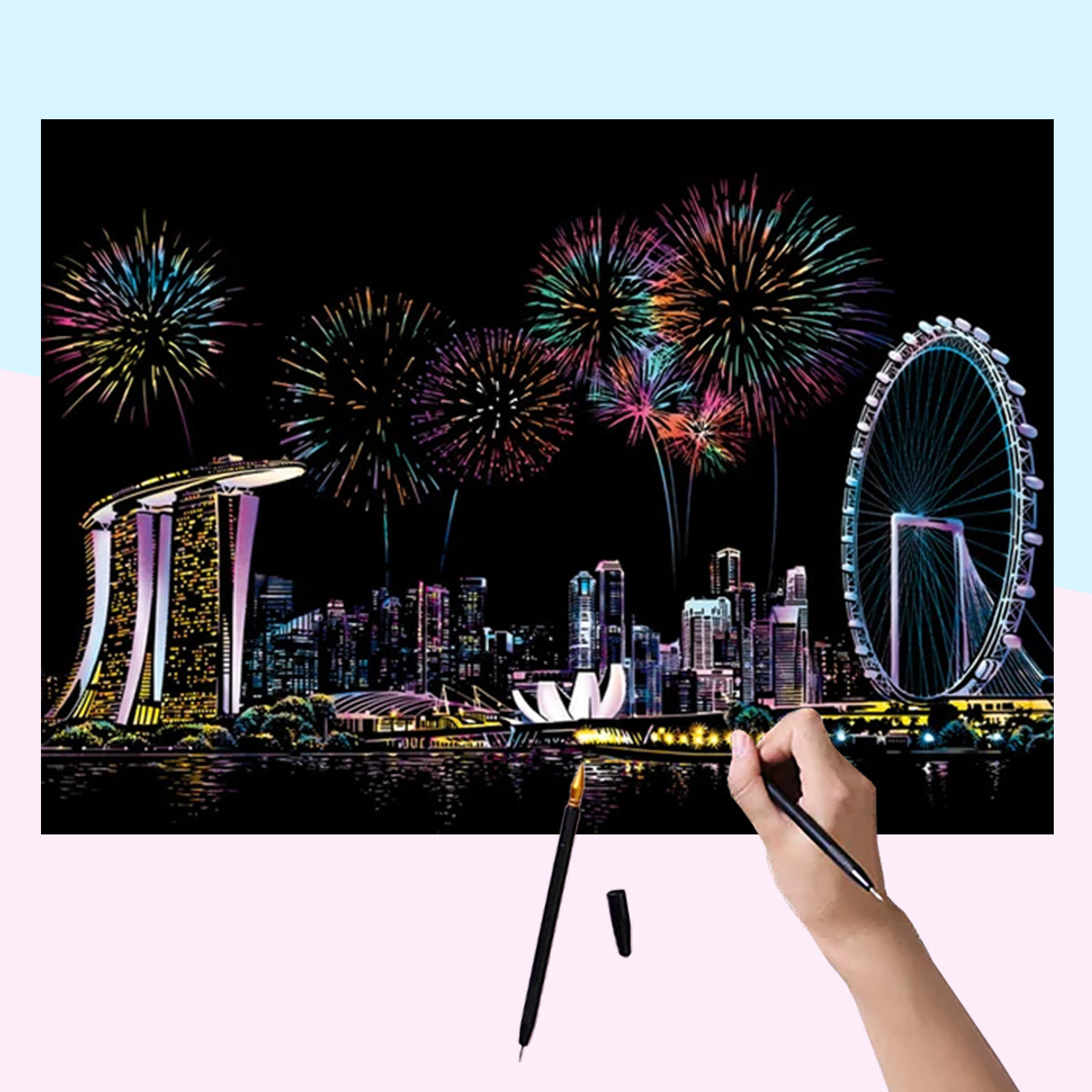 造形/M.ババッチのスクラップアート Singapore Skyline Magic Scratch Art Kit – Paint With Diamonds