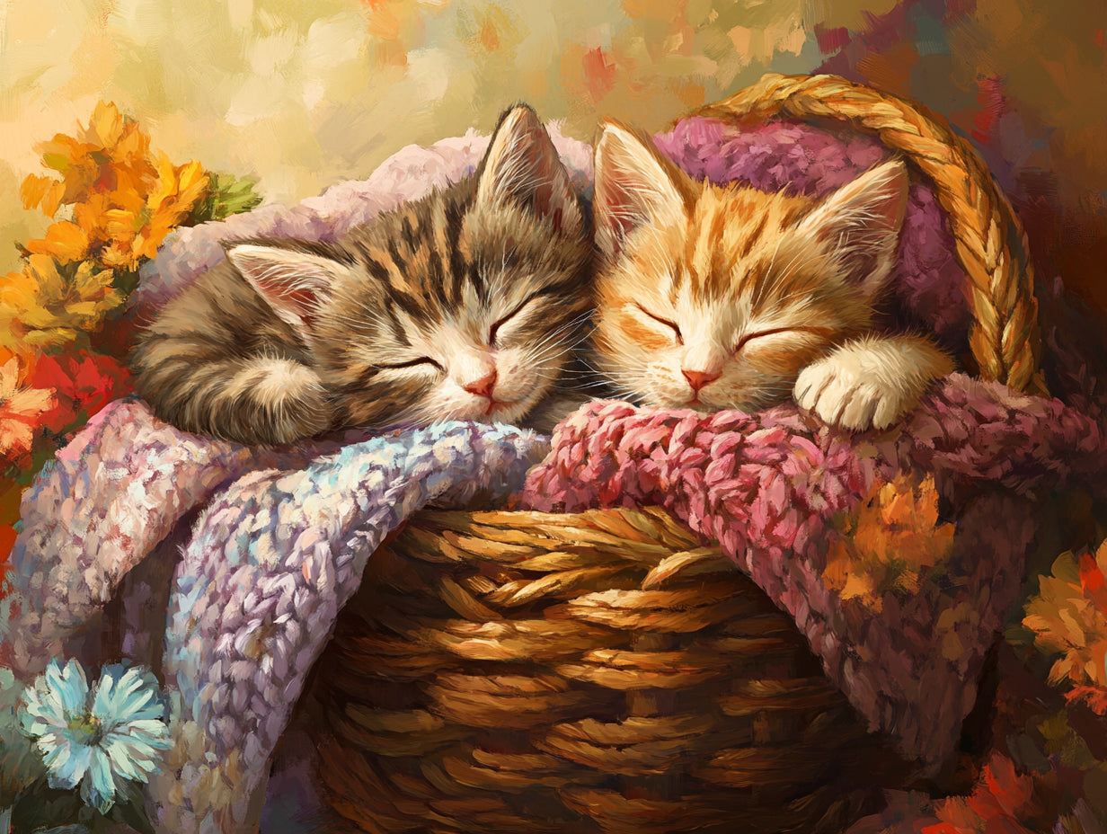 Sleepy Kittens in a Basket Official Diamond Painting Kit | Diamond
