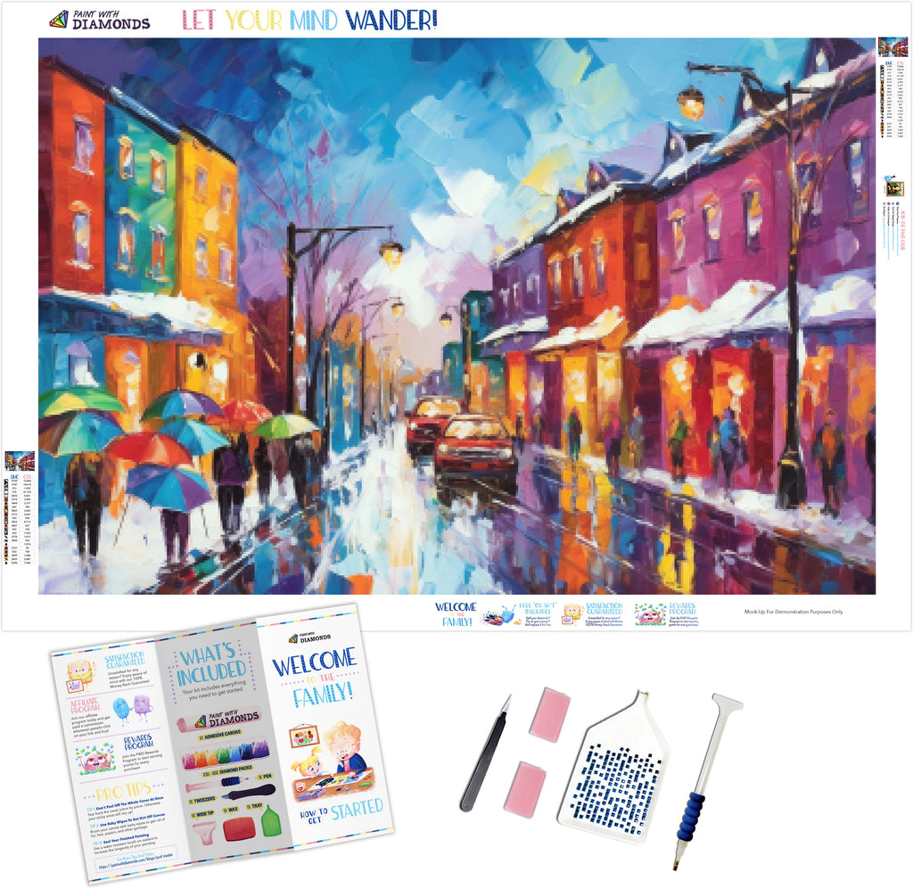 Snowy Cityscape Colorful Buildings Diamond Painting Kit Paint With ...