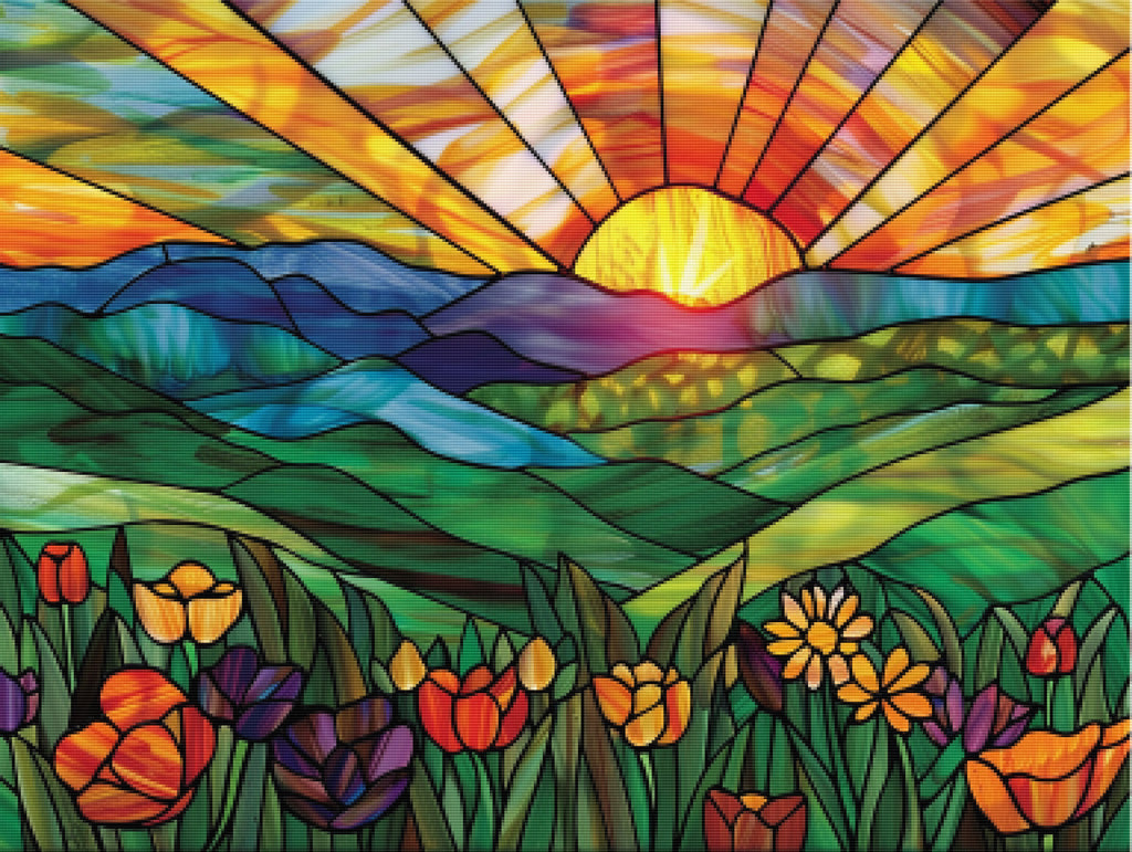 Stained Glass Spring Sunrise Official Diamond Painting Kit | Diamond ...