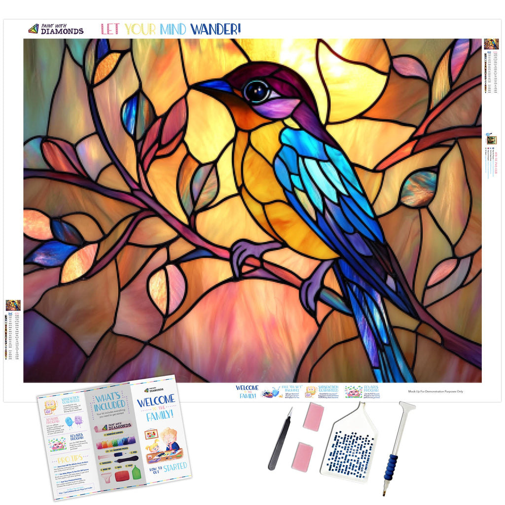 Stained Glass Bird Perched On A Frosted Branch - Product Mockup 1