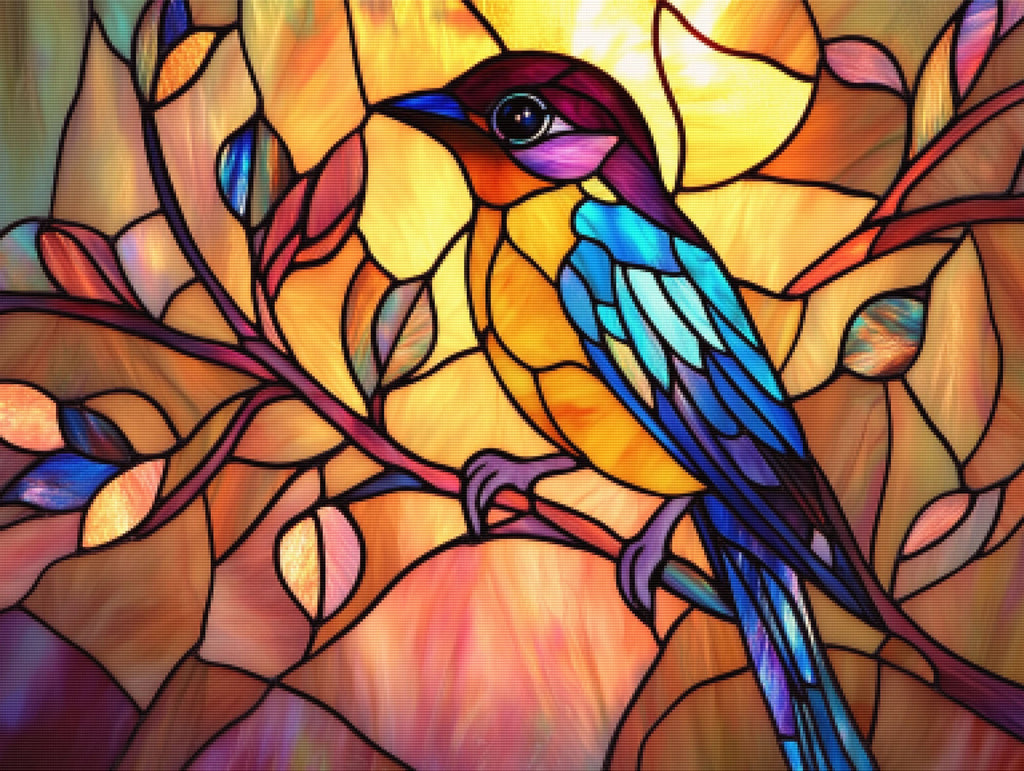Stained Glass Bird Perched On A Frosted Branch - Product Mockup 2