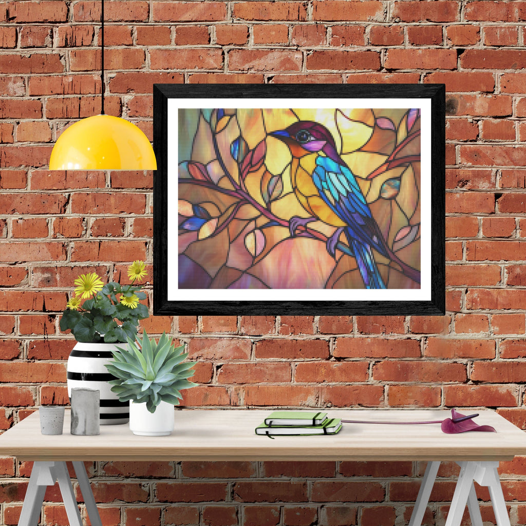 Stained Glass Bird Perched On A Frosted Branch - Product Mockup 4