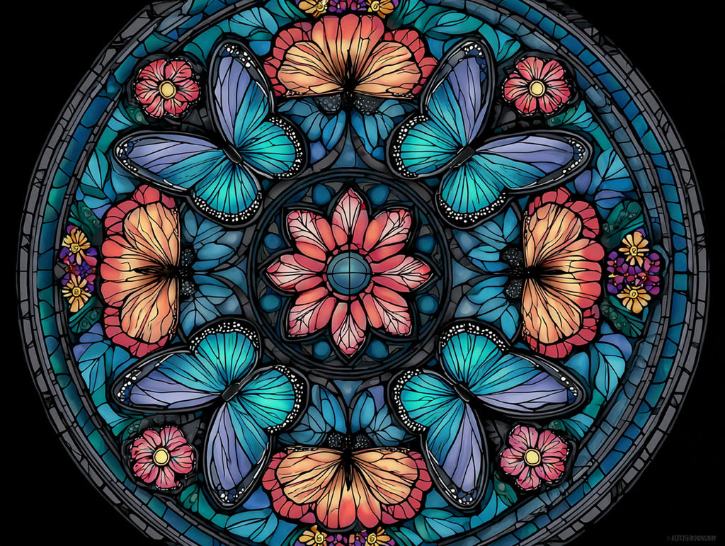 Stained Glass Butterfly Garden Mandala - Main Image