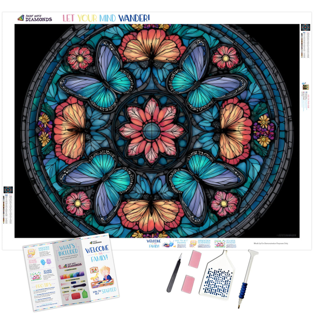 Stained Glass Butterfly Garden Mandala - Product Mockup 1