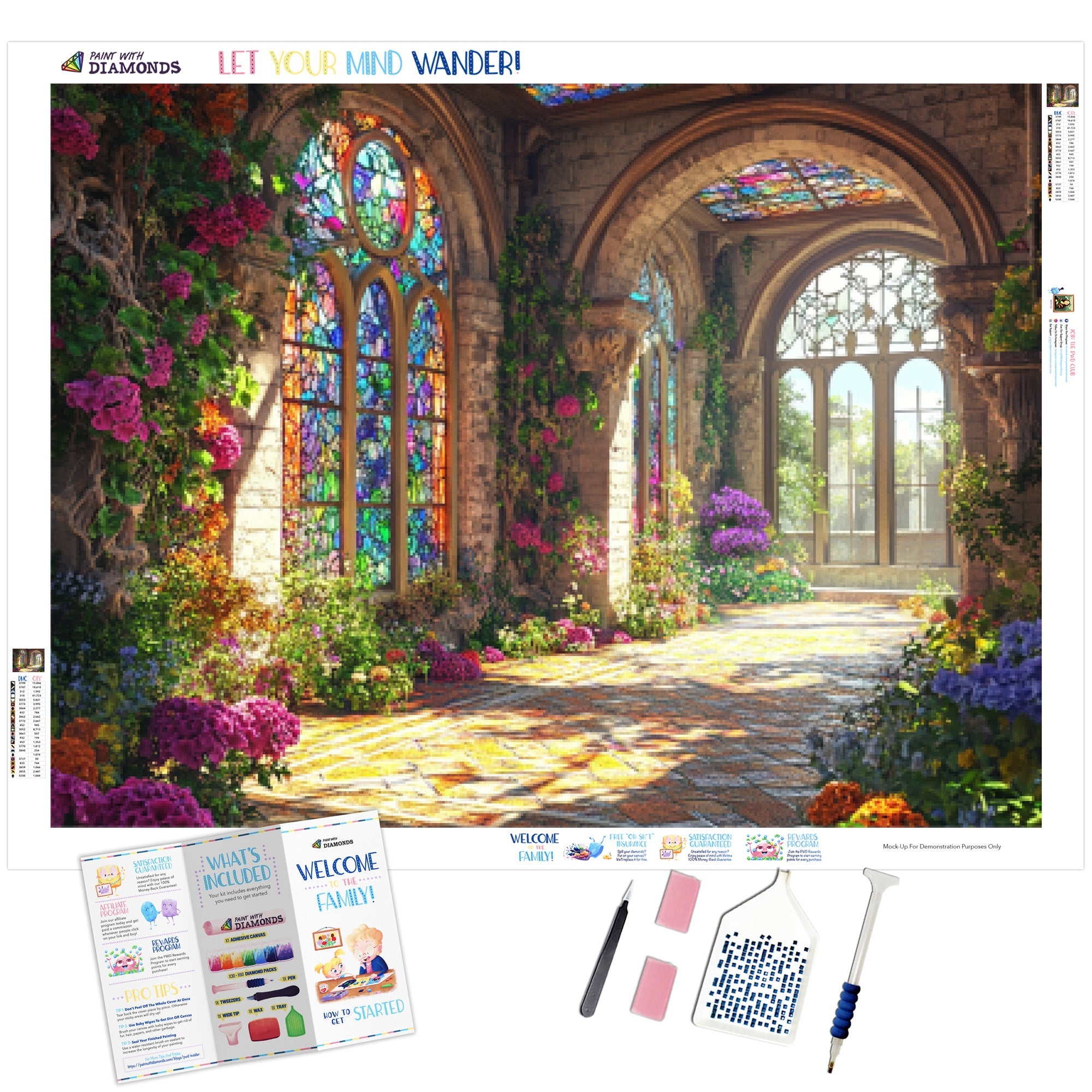 Stained Glass Castle Garden Courtyard Diamond Painting - Full