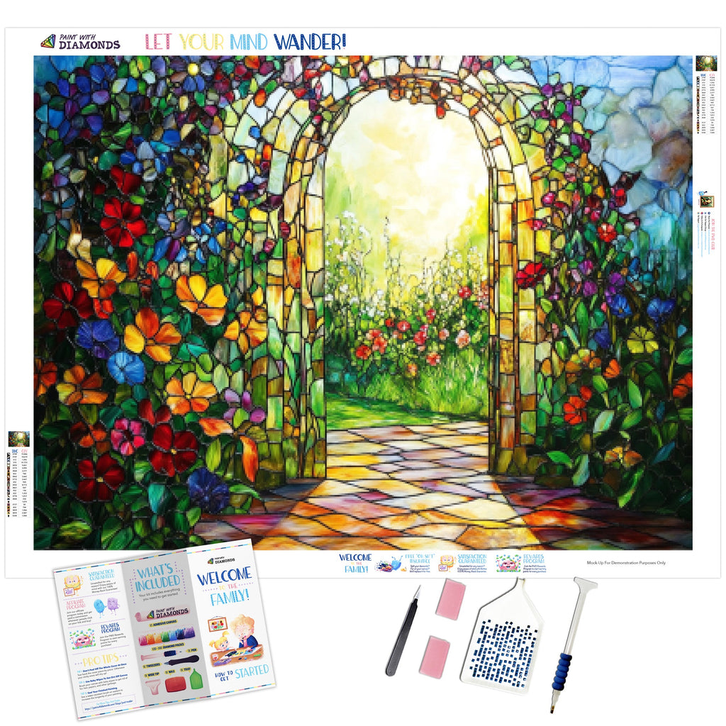 Stained Glass Sunlit Garden Gate Diamond Painting - Full Drill Kit ...