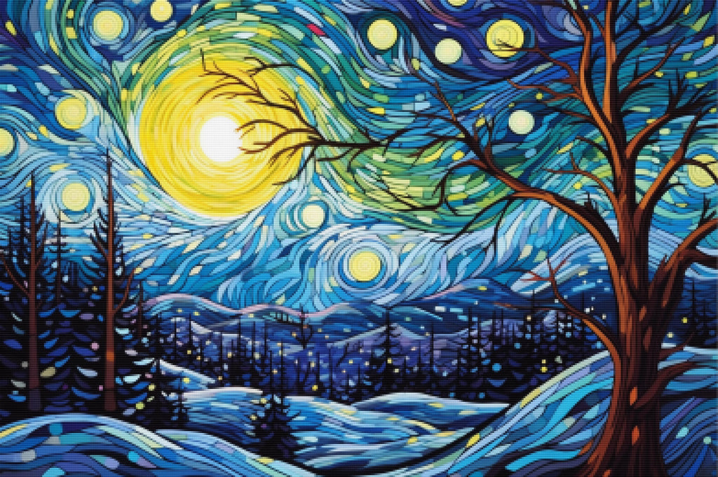 Starry Night Snowy Landscape Diamond Painting Kit Paint With Diamonds