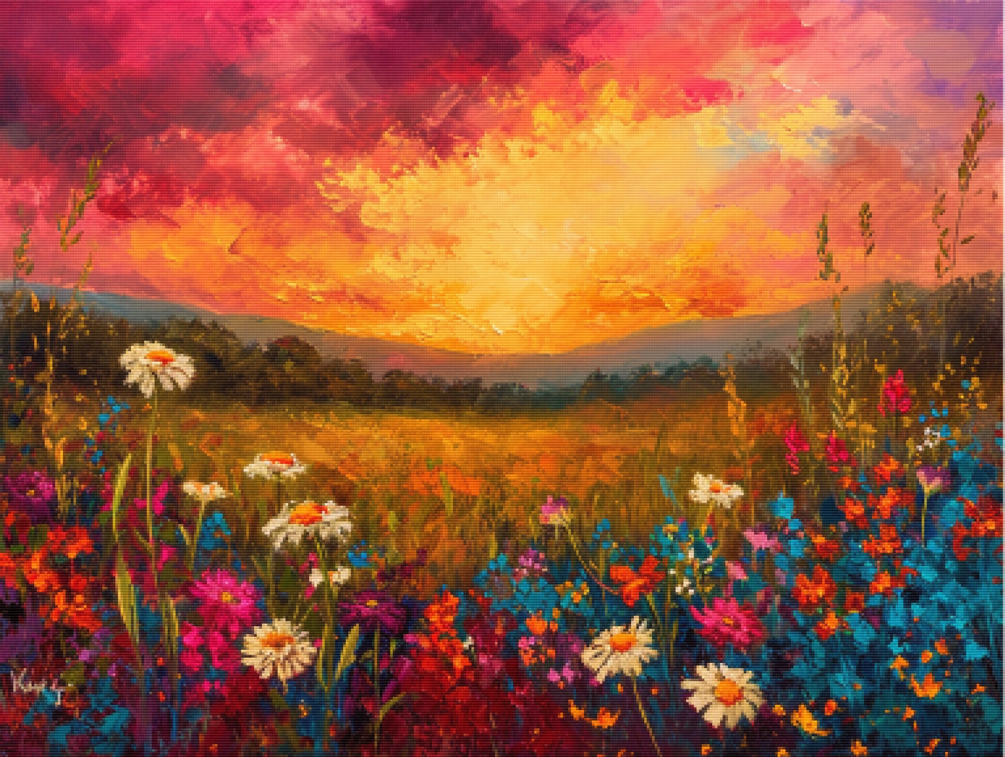 Sunset Meadow Vibrant Landscape Official Diamond Painting Kit