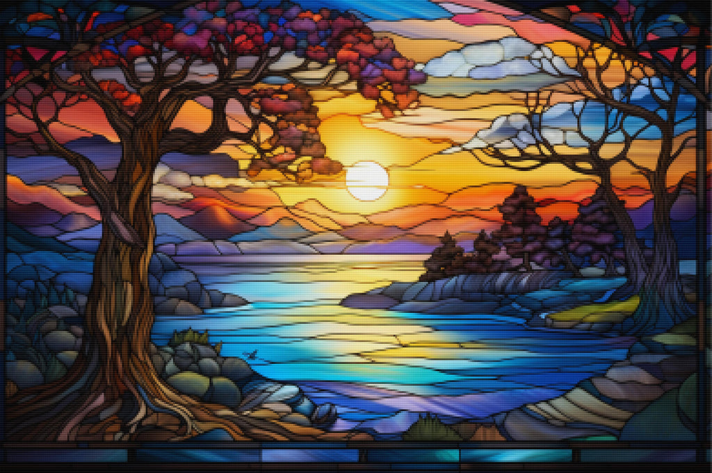 Sunset Lake Stained Glass Diamond Painting Kit Paint – Paint With Diamonds