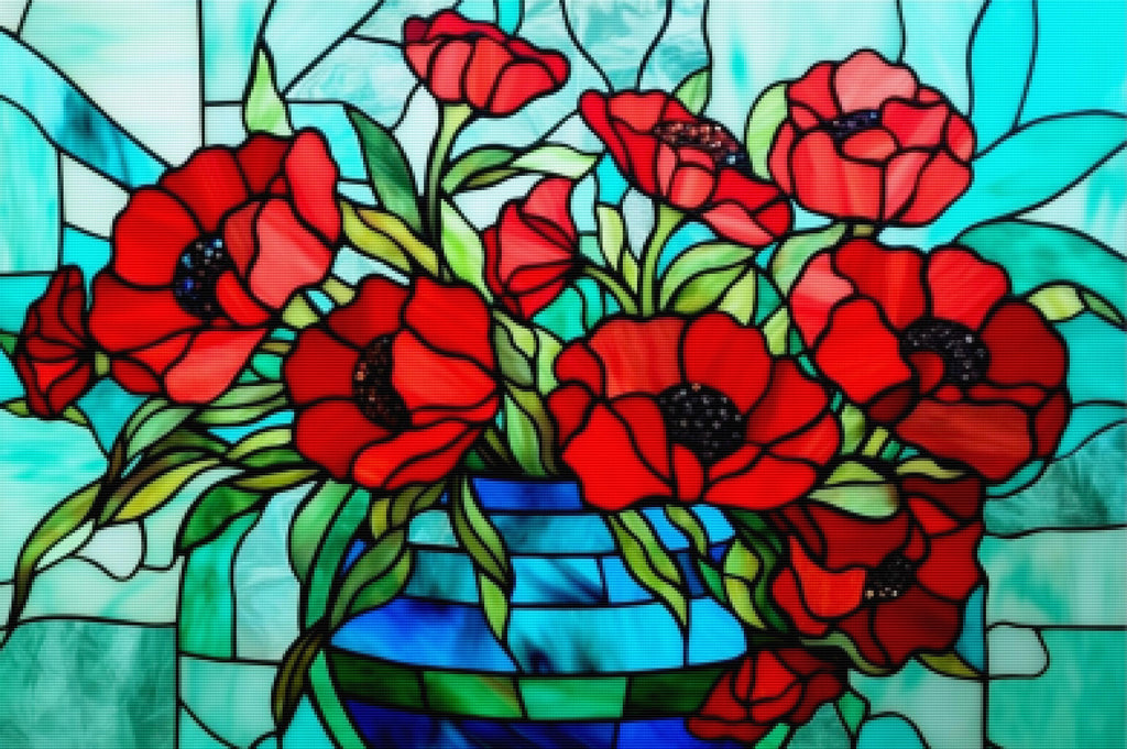 Vase Of Red Poppies Stained Glass Official Diamond Painting Kit ...