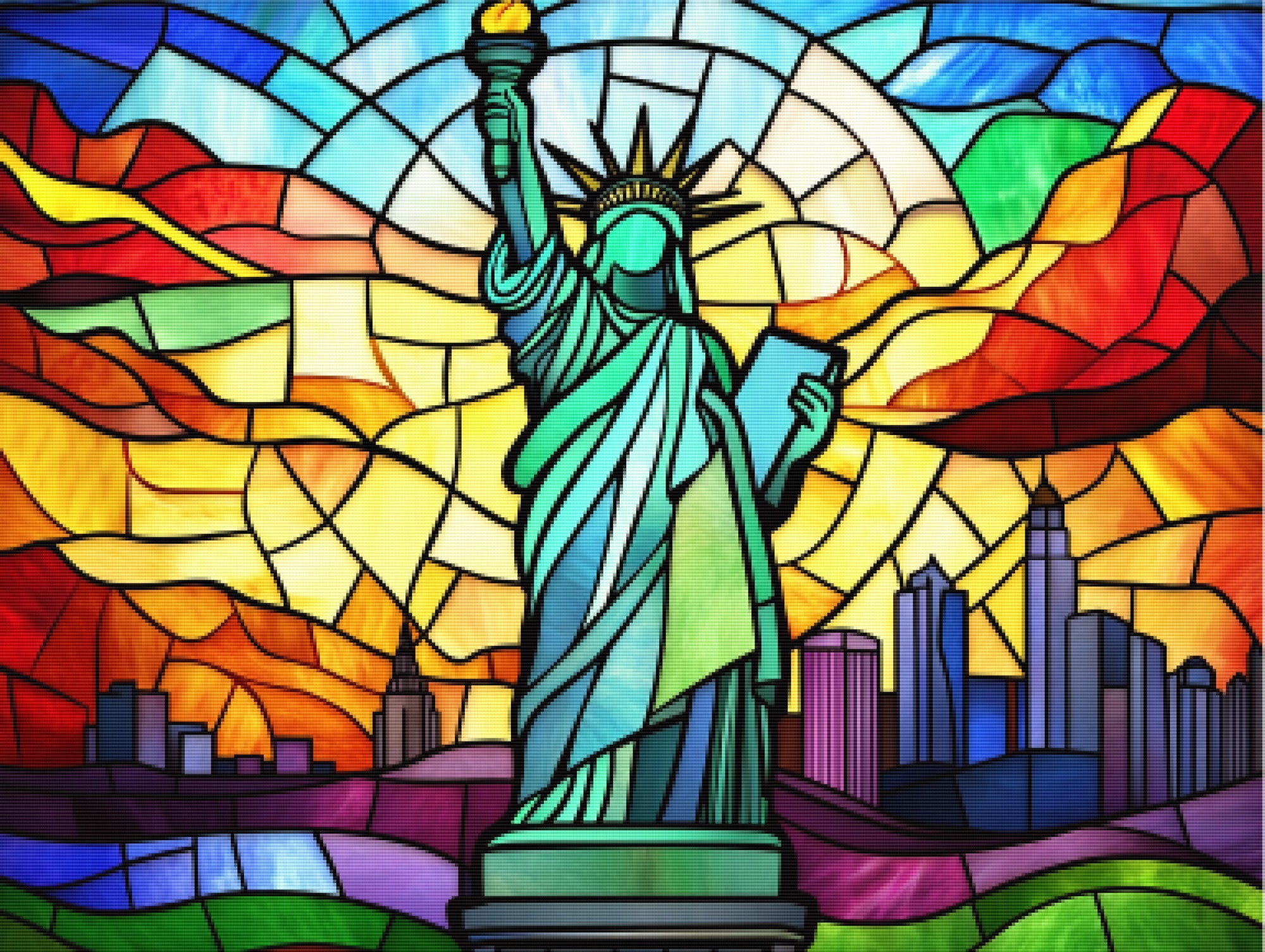 Vibrant Statue of Liberty Stained Glass Official Diamond Painting