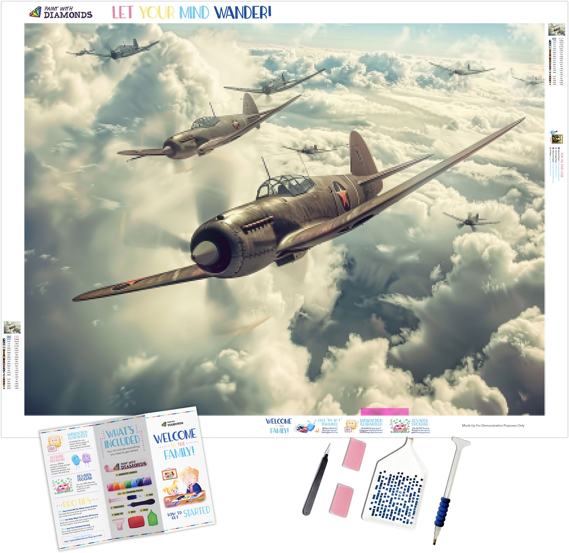 Vintage War Planes in Flight Official Diamond Painting Kit