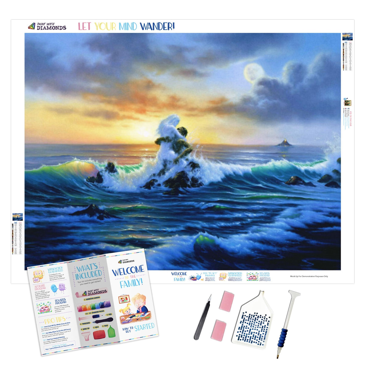 Diamond Art Painting Kit on Stretched Canvas, Sunset Beach