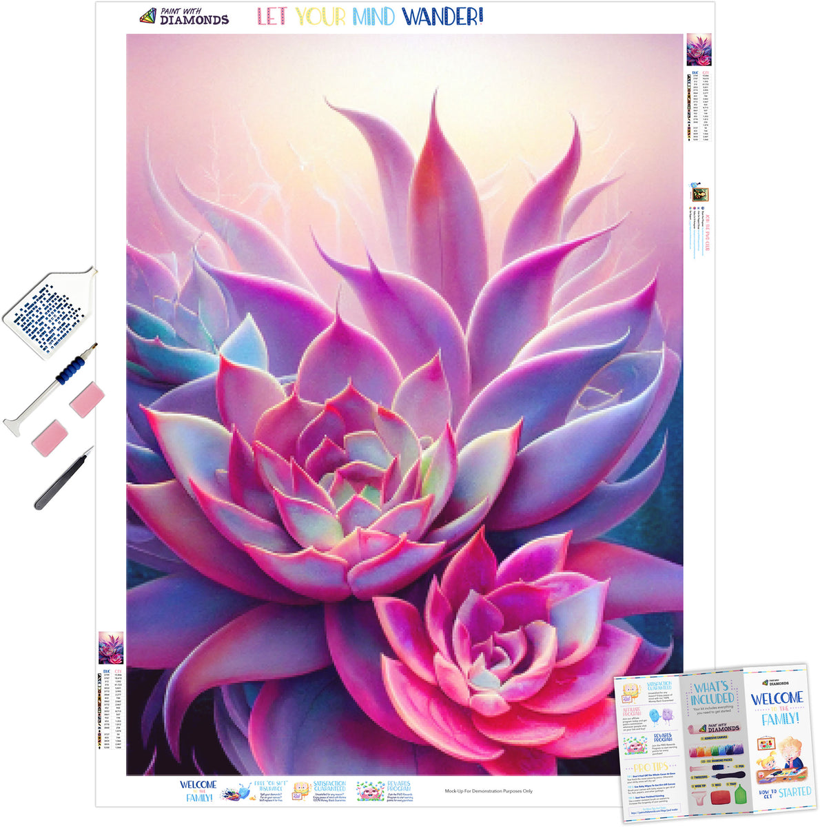 Beautiful Pink Succulent Official Diamond Painting Kit | Diamond Art ...