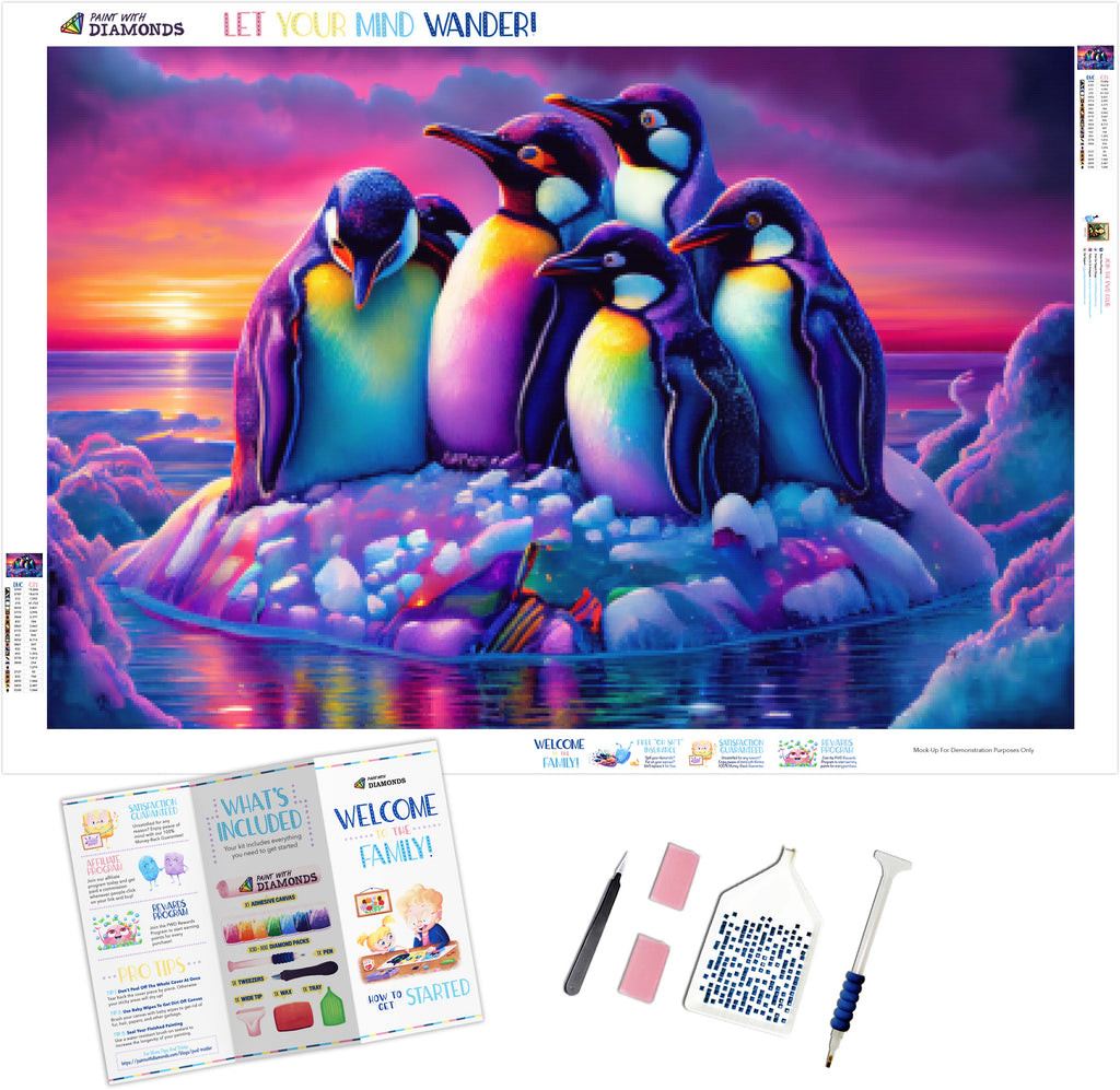 Colorful Penguin Huddle Official Diamond Painting Kit Diamond Art