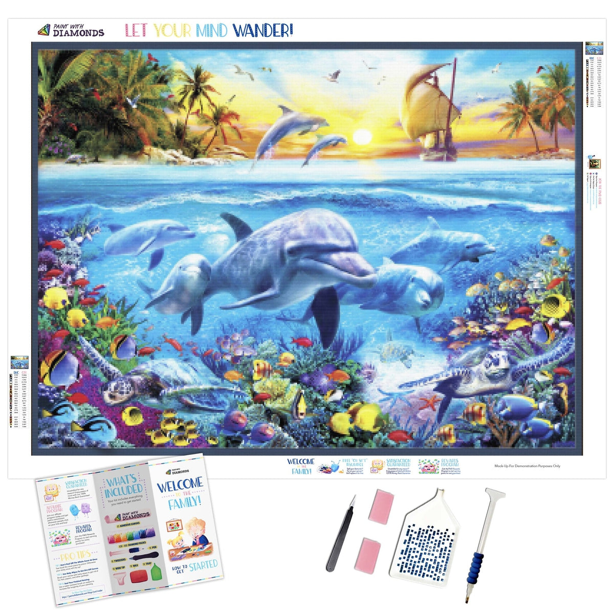 5D Diamond Painting Rainbow Colored Dolphins Kit