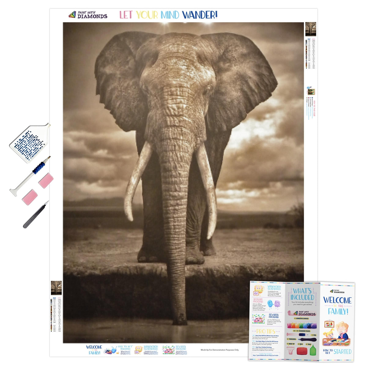5D Diamond Painting L'éléphant,DIY Broderie Diamant Kit Complet ,Peinture Diamant Pour Enfants