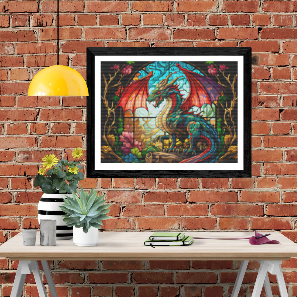 Ferocious Dragon Stained Glass Official Diamond Painting Kit | Diamond ...