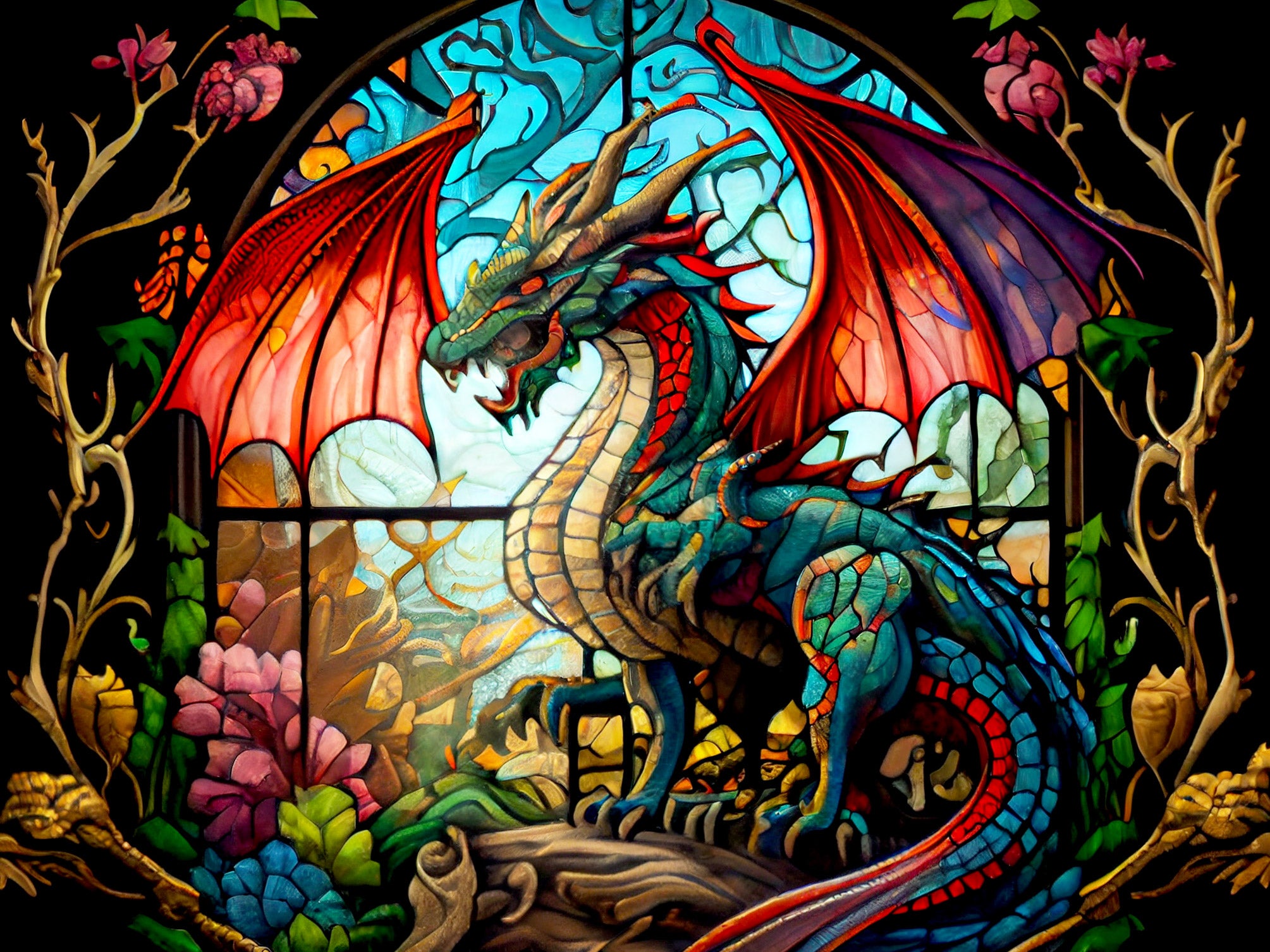 Ferocious Dragon Stained Glass Official Diamond Painting Kit