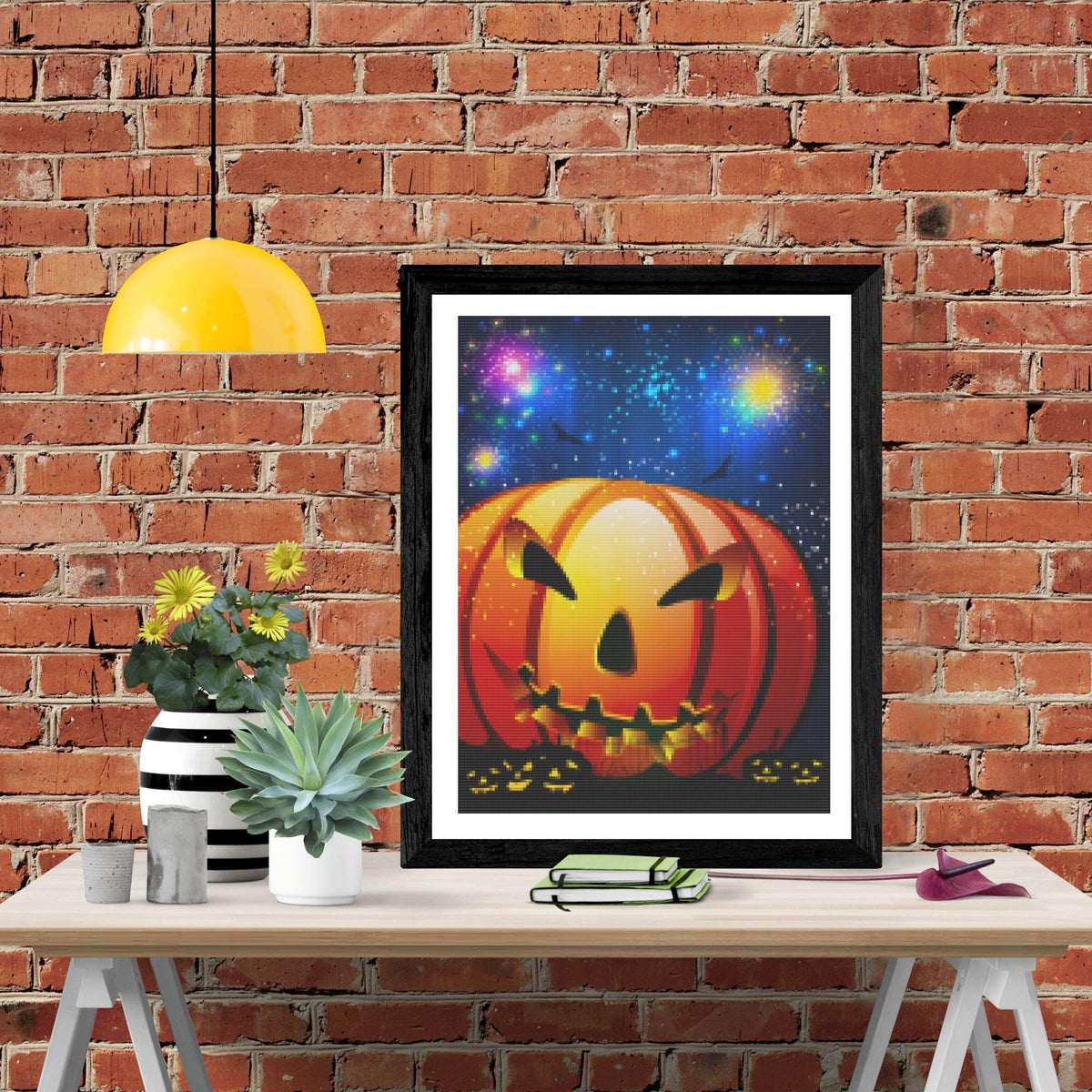 Lxmsja 5d Hibou Diamond Painting Halloween Pendentif Avec Chaîne, Kit Diamond Painting Citrouille Adulte Enfant, DIY Diamant Couronne Porte Exterieur Jardin Maison Cadeaux Décoration D'Halloween