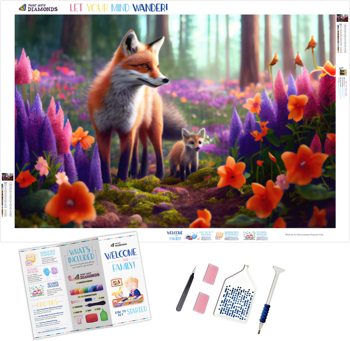 Foxes Playing Among The Flowers Official Diamond Painting Kit Diamond