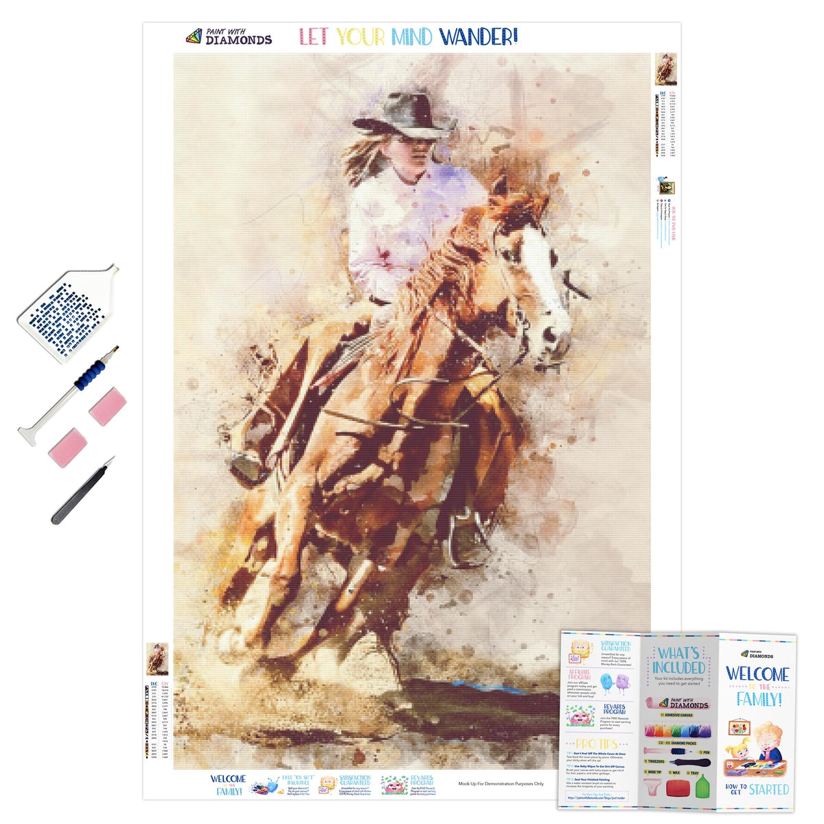 5D Diamond Painting Kit - Western Cowboy On Horse 16x20 Inch Full Round Drill