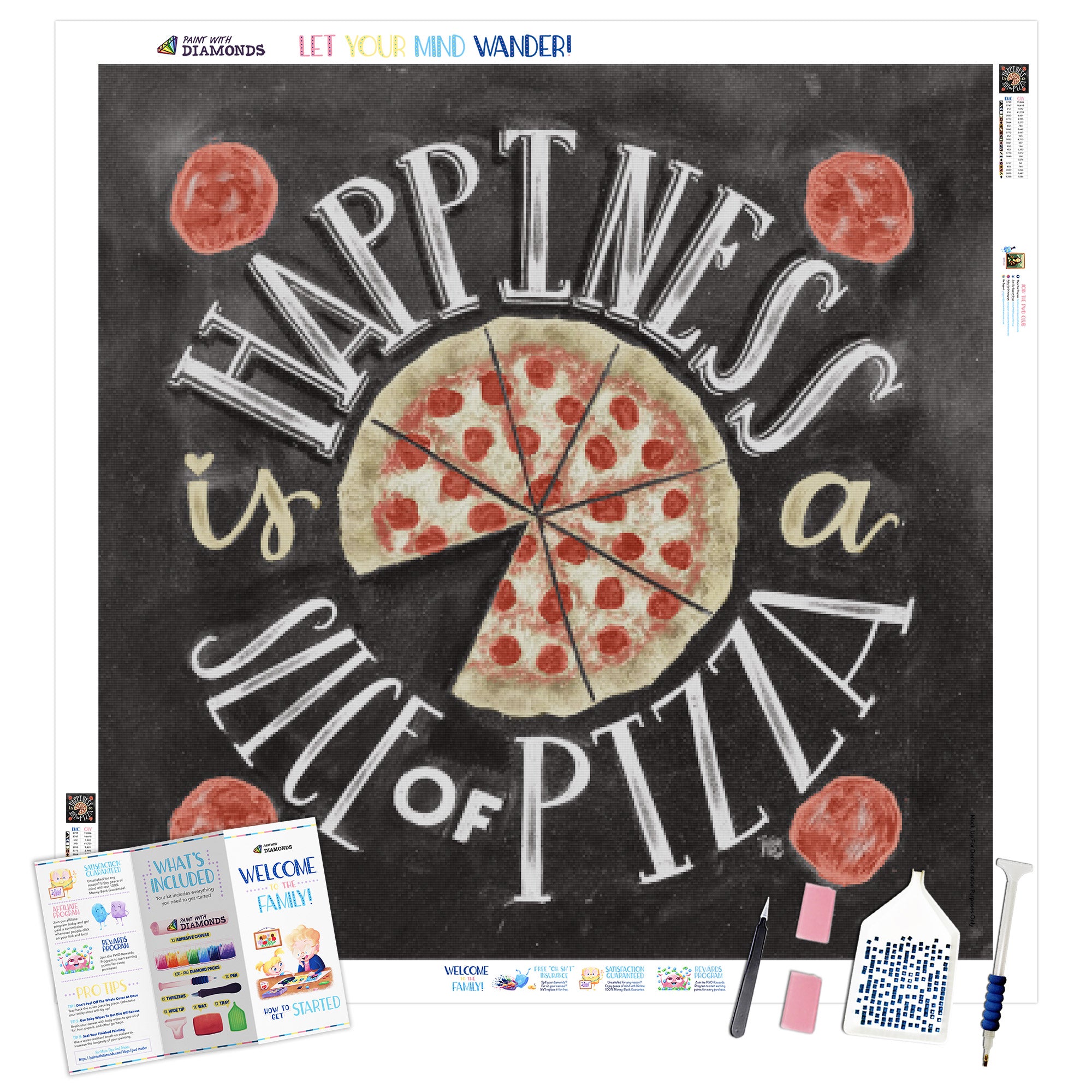 Happiness Is A Slice Of Pizza' Official Diamond Painting Kit By