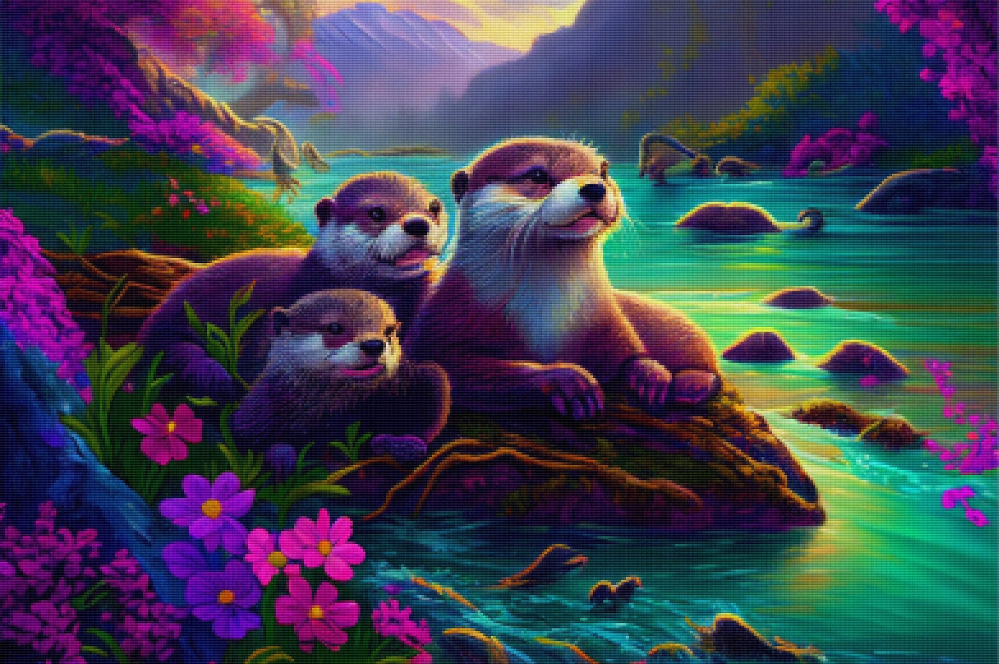 Happy Otter Family Official Diamond Painting Kit | Diamond Art