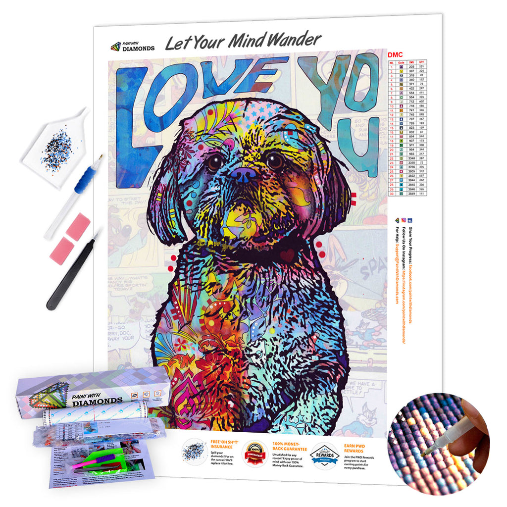 YSCOLOR Kit Diamond Painting 5D Cane Shih Tzu | Diamanti Rotondi Completo Per Adulti 30x40cm