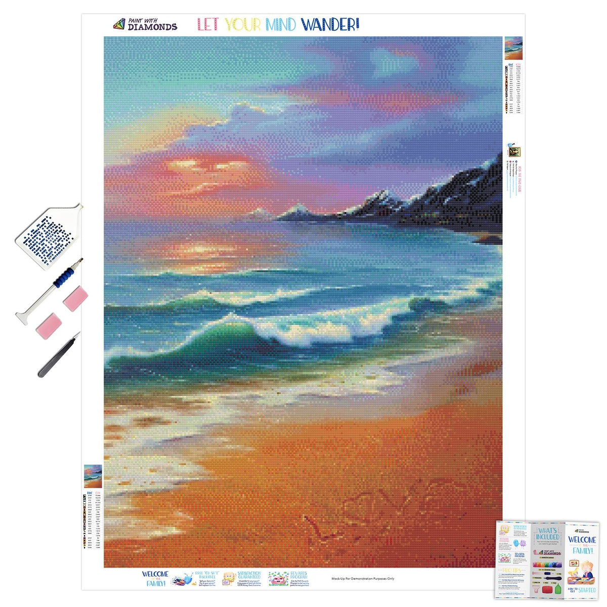 Diamond Art Painting Kit on Stretched Canvas, Sunset Beach