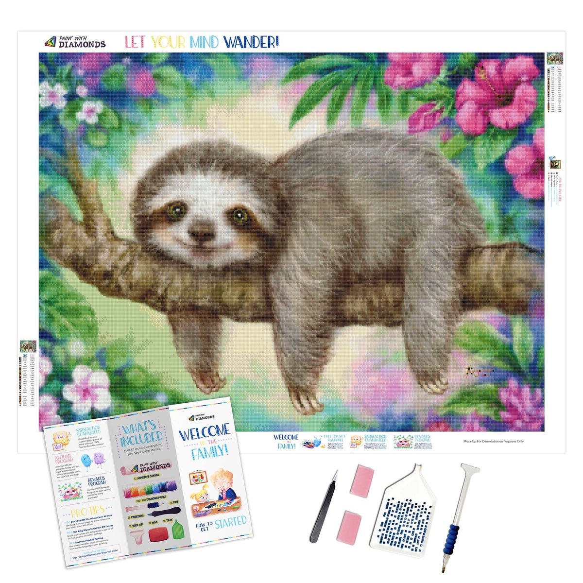 Diamond Art 12 x 12 Sloth Painting Kit