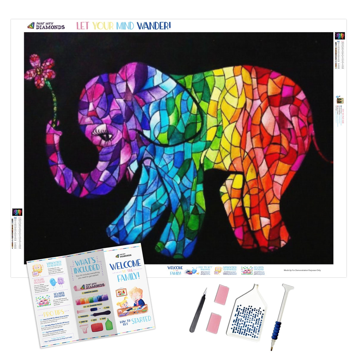 Diamond Painting Kit - Rainbow elephant - Collection d Art