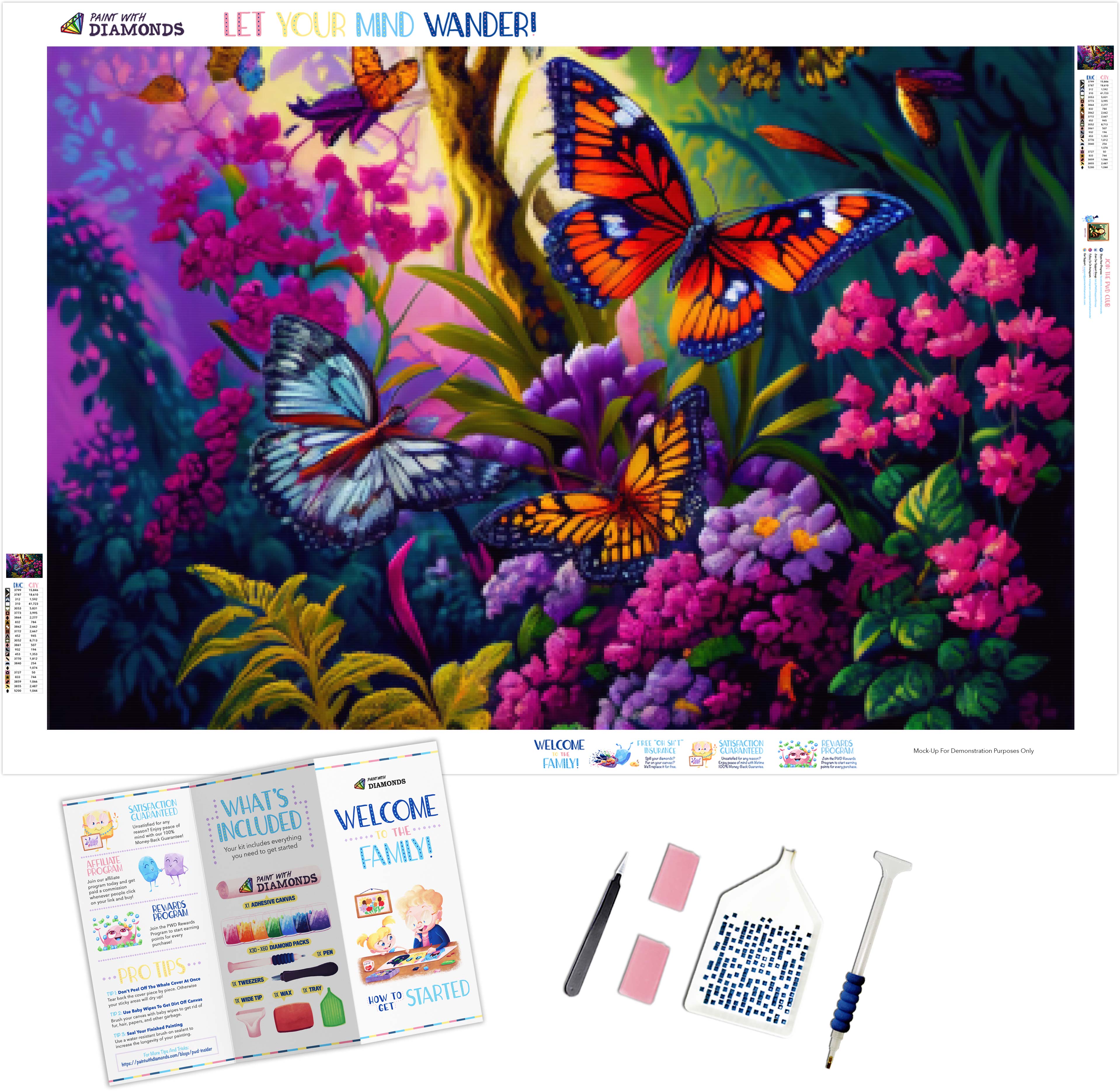 Vibrant Butterfly Garden Official Diamond Painting Kit, Diamond Art