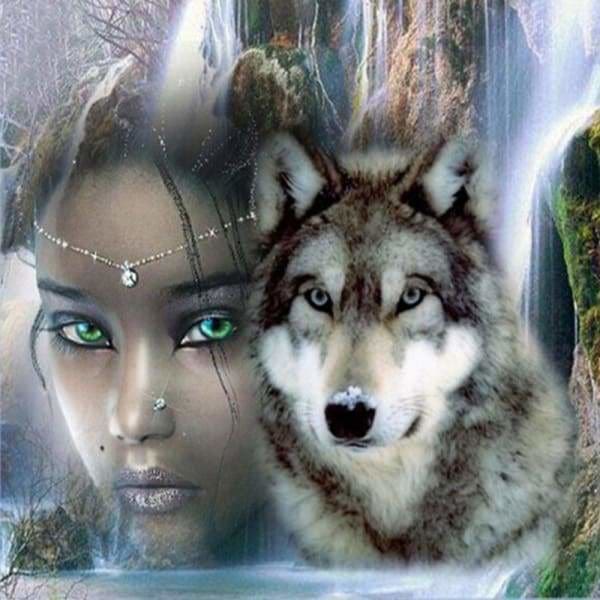 Fantasy Diamond Painting Kit - Beauty And The Wolf-Square 20x20cm- - Paint With Diamonds
