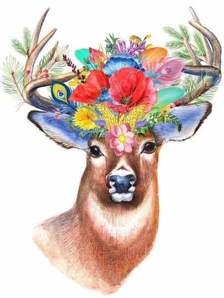 Flower Diamond Painting Kit - Bohemian Deer-Square 15x20cm- - Paint With Diamonds