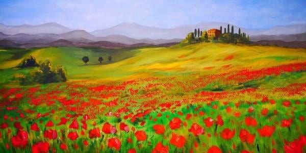Nature Diamond Painting Kit - Field Of Red Flowers-Square 40x20cm- - Paint With Diamonds