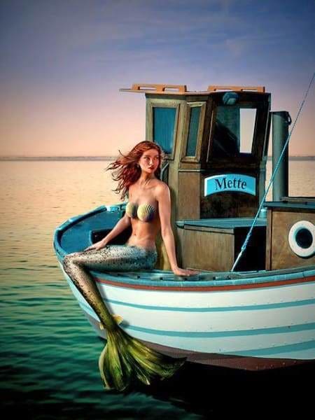 Sunset Diamond Painting Kit - Mermaid On Fishing Boat-Square 15x20cm- - Paint With Diamonds