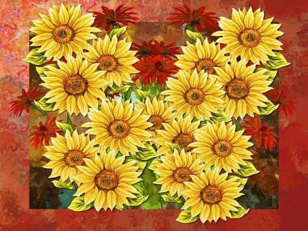 Nature Diamond Painting Kit - Sunflower Arrangement-Square 15x20cm- - Paint With Diamonds