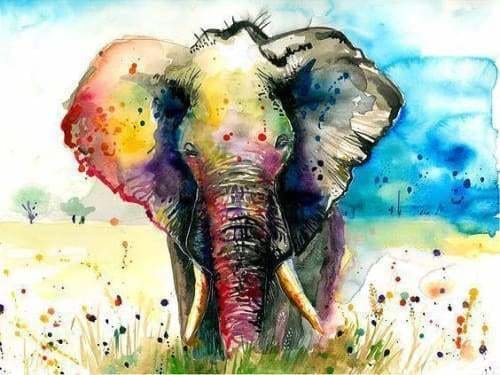 Safari Diamond Painting Kit - The Rainbow Elephant-Square 15x20cm- - Paint With Diamonds